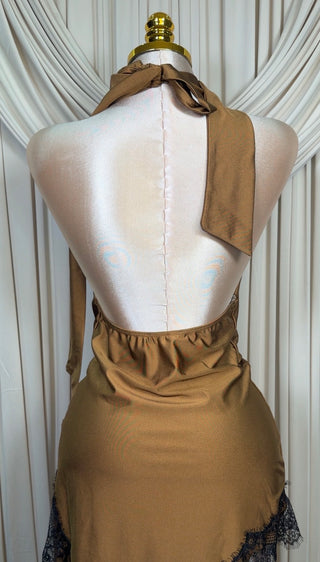 Camel Lace Halter Dress