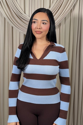Brown & Blue Striped Top