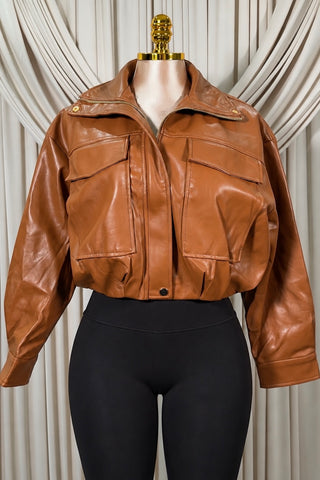 Brown Leather Puffer Jacket