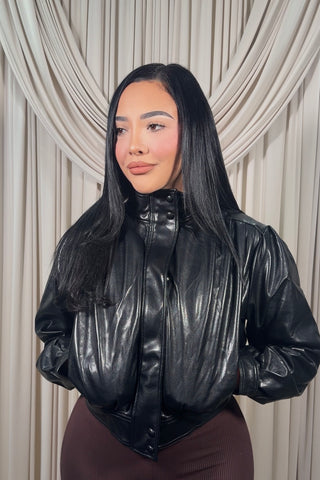 Black Leather Puffer Jacket