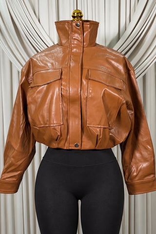 Brown Leather Puffer Jacket