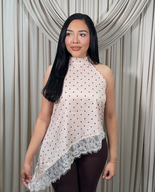 Beige Polka Dot Lace Top