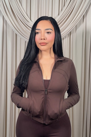 Brown Fitted Zip Up Jacket