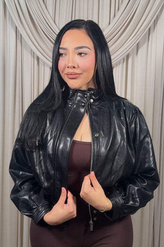 Black Leather Puffer Jacket
