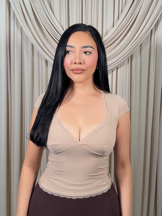 Beige Lace Trim Top